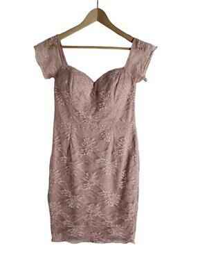 Charlotte Russe Dusty Rose Lace Layover Fitted Silhouette Dress Size Large